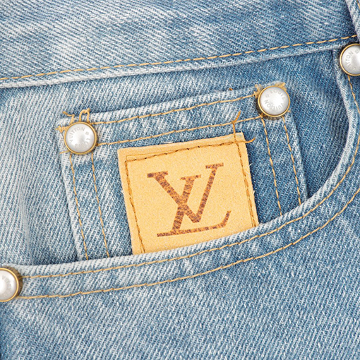 ルイヴィトンコピー 刺繍ポケットデニムブルーデニムパンツ
