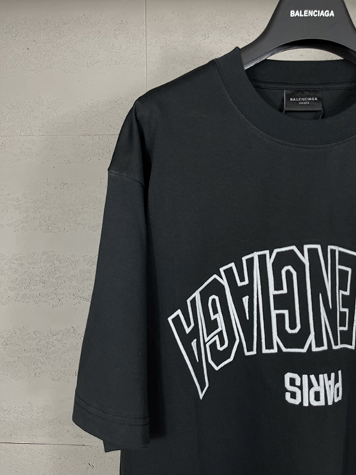 バレンシアガ 新しいフロントミラーバック文字刺繍半袖Tシャツ