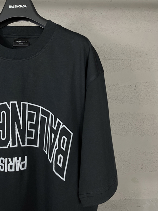 バレンシアガ 新しいフロントミラーバック文字刺繍半袖Tシャツ