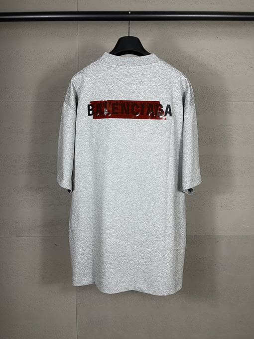バレンシアガコピー アルファベットのロゴ刺繍テーププレス半袖Tシャツ