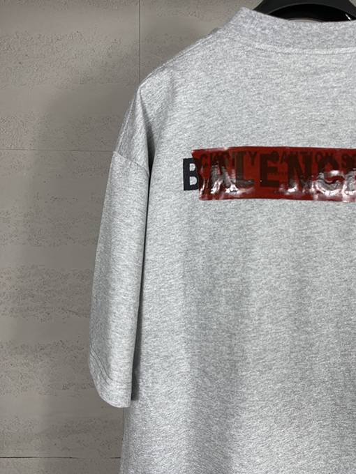 バレンシアガコピー アルファベットのロゴ刺繍テーププレス半袖Tシャツ