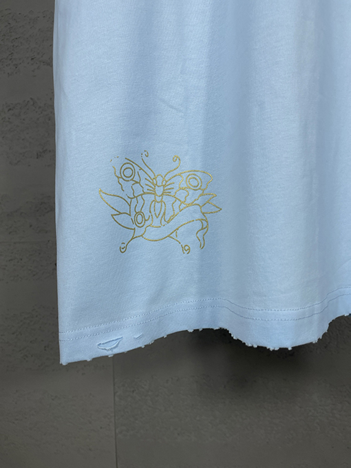 バレンシアガ Tucy Tattoo ストレートプリントホットドリル磨かれた古い半袖Tシャツ