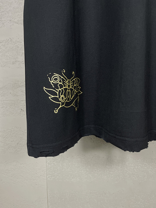 バレンシアガ Tucy Tattoo ストレートプリントホットドリル磨かれた古い半袖Tシャツ