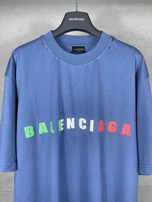 バレンシアガ イングリッシュカラーロゴフォームプリントウォッシュ磨かれた古い半袖Tシャツ