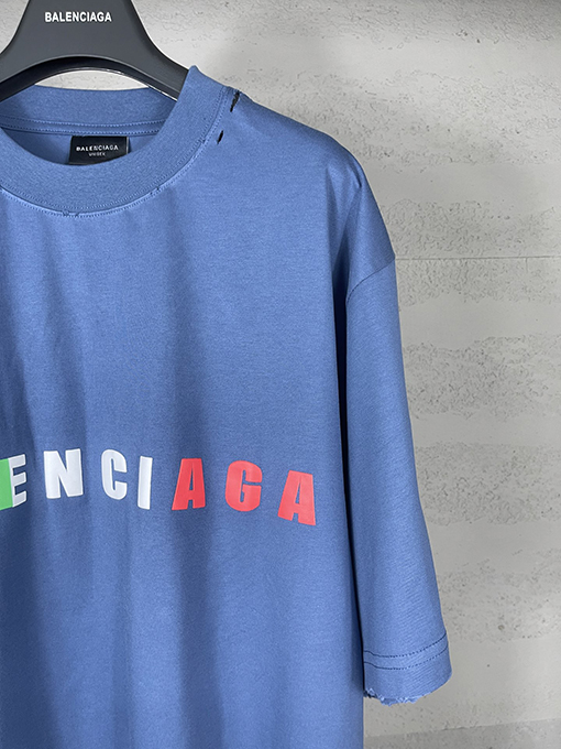 バレンシアガ イングリッシュカラーロゴフォームプリントウォッシュ磨かれた古い半袖Tシャツ