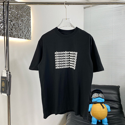 アレキサンダーワンコピー 新しい弾幕ロゴ発泡半袖Tシャツ