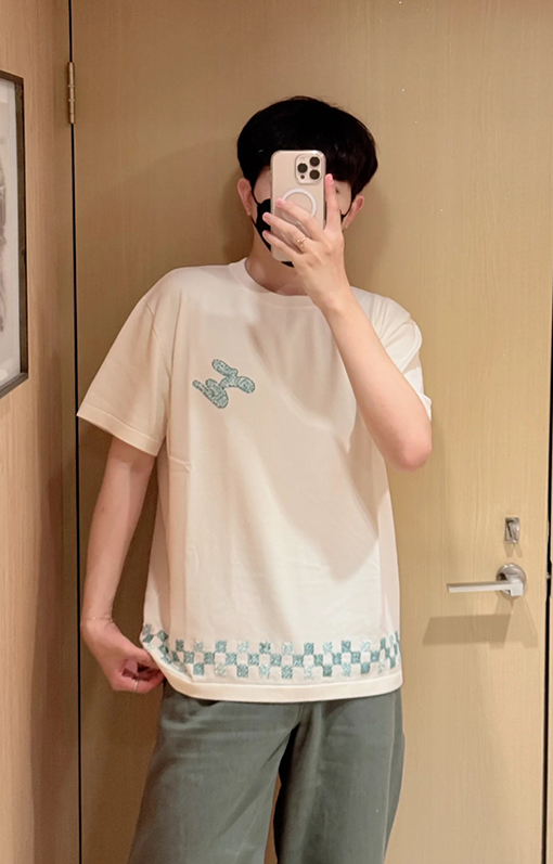 ルイヴィトンスーパーコピー ビーズチェック柄ニット半袖Tシャツ