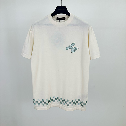 ルイヴィトンスーパーコピー ビーズチェック柄ニット半袖Tシャツ