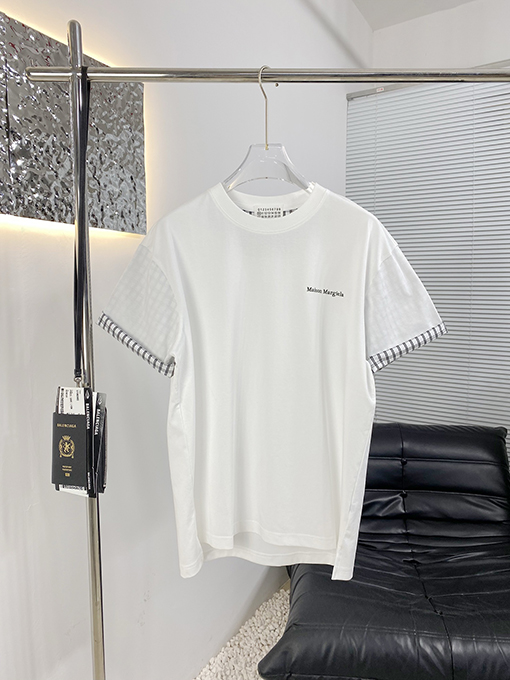 マルタンマルジェラ 新しい折りたたみステッチチェック柄半袖Tシャツ