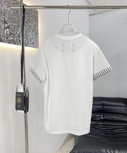 マルタンマルジェラ 新しい折りたたみステッチチェック柄半袖Tシャツ