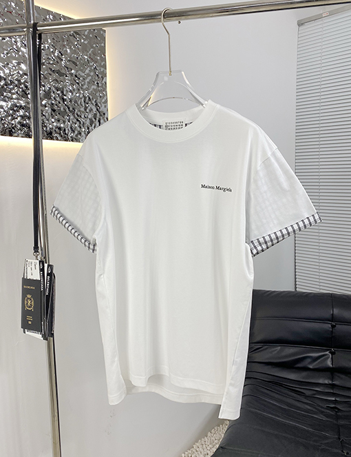 マルタンマルジェラ 新しい折りたたみステッチチェック柄半袖Tシャツ
