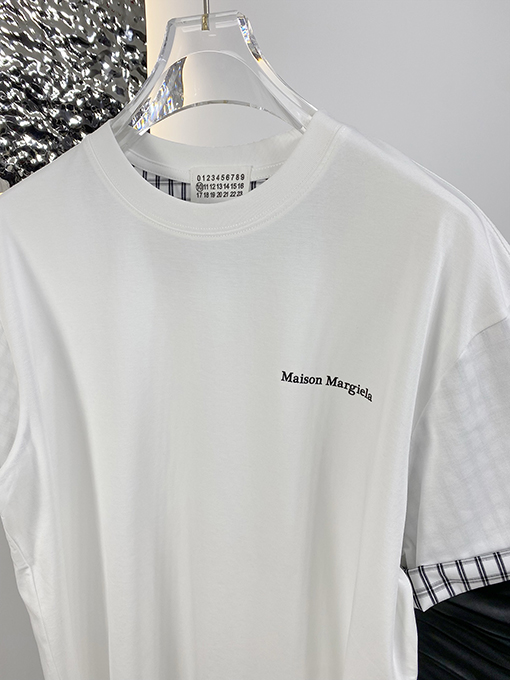 マルタンマルジェラ 新しい折りたたみステッチチェック柄半袖Tシャツ