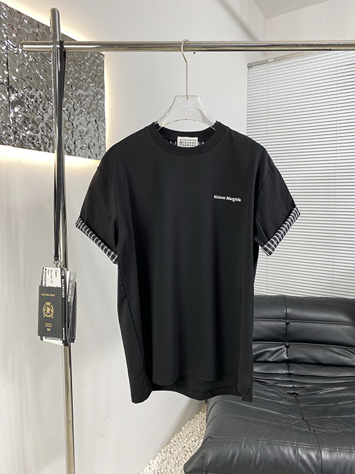 マルタンマルジェラ 新しい折りたたみステッチチェック柄半袖Tシャツ