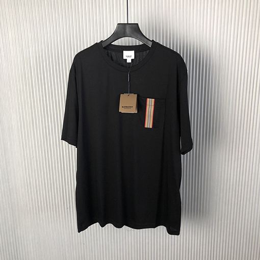バーバリー 新しいポケットストライプシルクコットン半袖Tシャツ