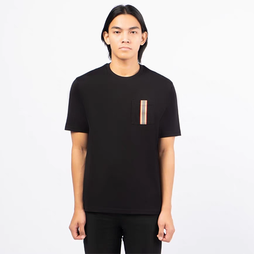バーバリー 新しいポケットストライプシルクコットン半袖Tシャツ