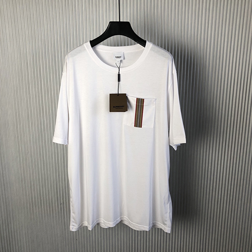 バーバリー 新しいポケットストライプシルクコットン半袖Tシャツ