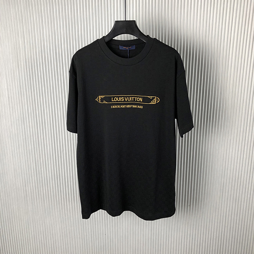 ルイヴィトン 新しい DAMIER ゴールド文字刺繍半袖Tシャツ