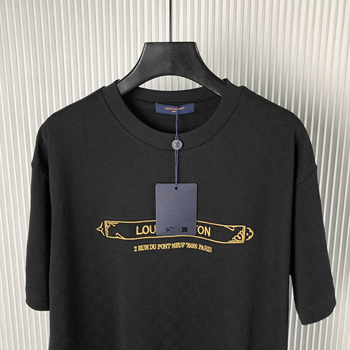 ルイヴィトン 新しい DAMIER ゴールド文字刺繍半袖Tシャツ