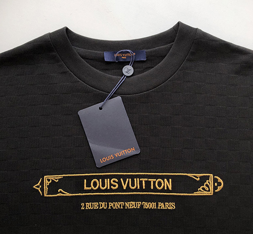 ルイヴィトン 新しい DAMIER ゴールド文字刺繍半袖Tシャツ