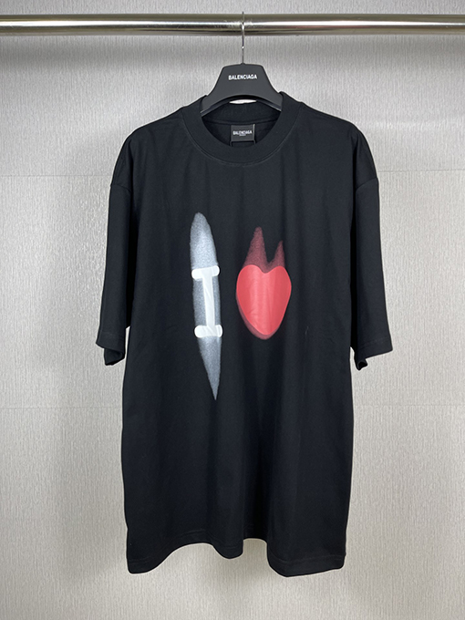 バレンシアガスーパーコピーネックライン刺繍ロゴ半袖Tシャツ