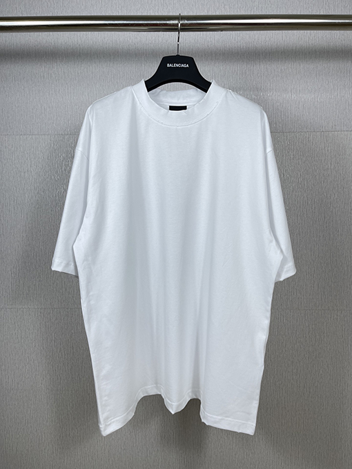 バレンシアガバック襟リブ刺繍文字レトロな服の磨かれた古い半袖Tシャツ
