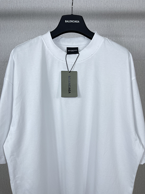 バレンシアガバック襟リブ刺繍文字レトロな服の磨かれた古い半袖Tシャツ
