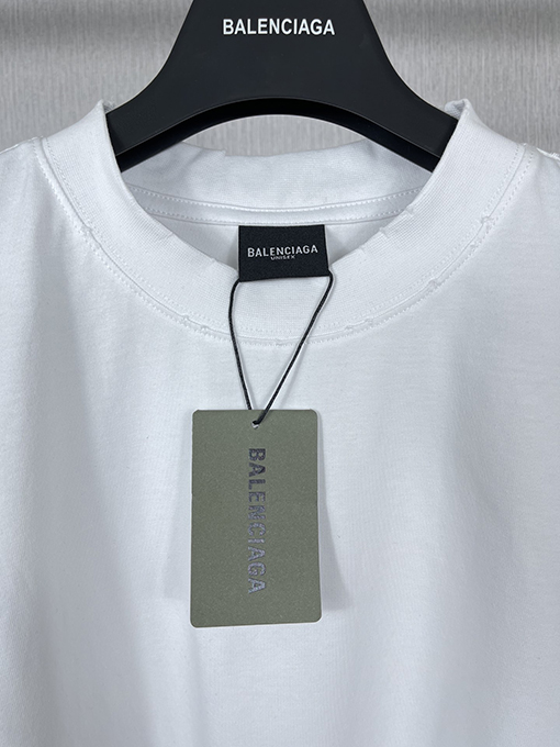 バレンシアガバック襟リブ刺繍文字レトロな服の磨かれた古い半袖Tシャツ