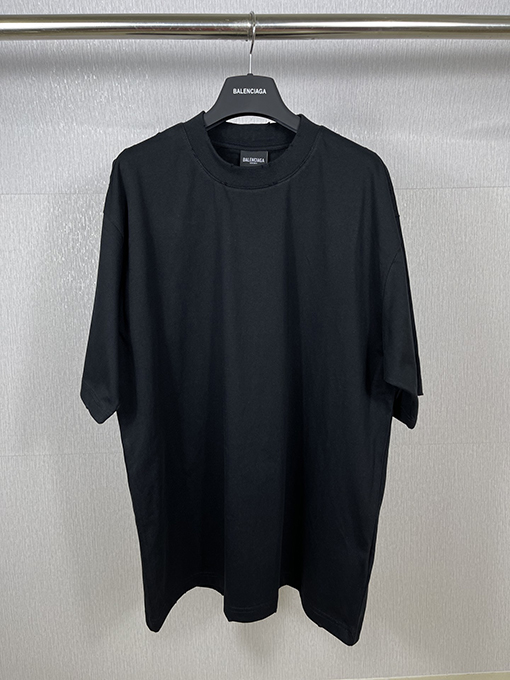 バレンシアガバック襟リブ刺繍文字レトロな服の磨かれた古い半袖Tシャツ