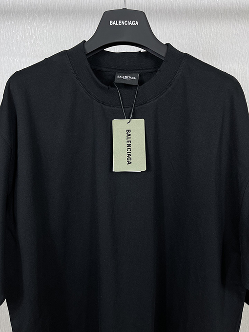 バレンシアガバック襟リブ刺繍文字レトロな服の磨かれた古い半袖Tシャツ