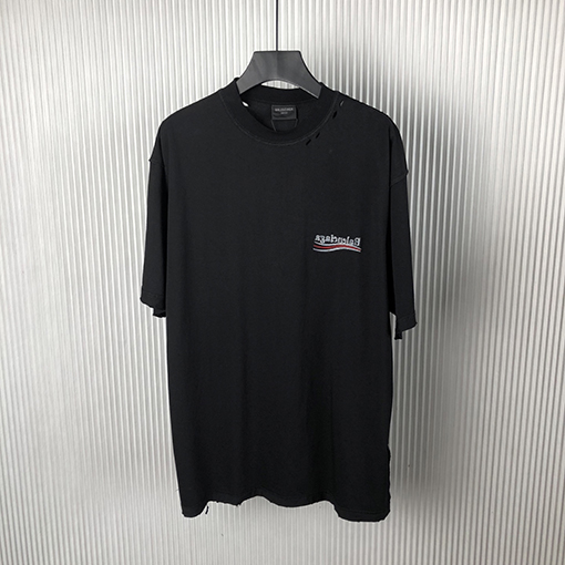 バレンシアガスーパーコピー 新しいキャンペーンのインサイドアウト、色あせた黒いコーラニット半袖Tシャツ。