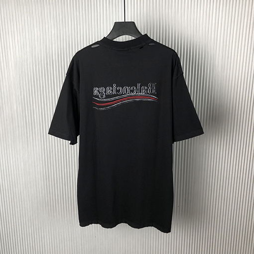 バレンシアガスーパーコピー 新しいキャンペーンのインサイドアウト、色あせた黒いコーラニット半袖Tシャツ。