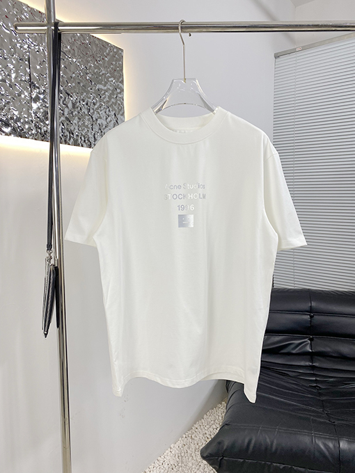アクネストゥディオズ クラシックなシルバースマイリーシルバープリント半袖Tシャツ