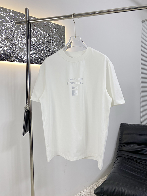 アクネストゥディオズ クラシックなシルバースマイリーシルバープリント半袖Tシャツ