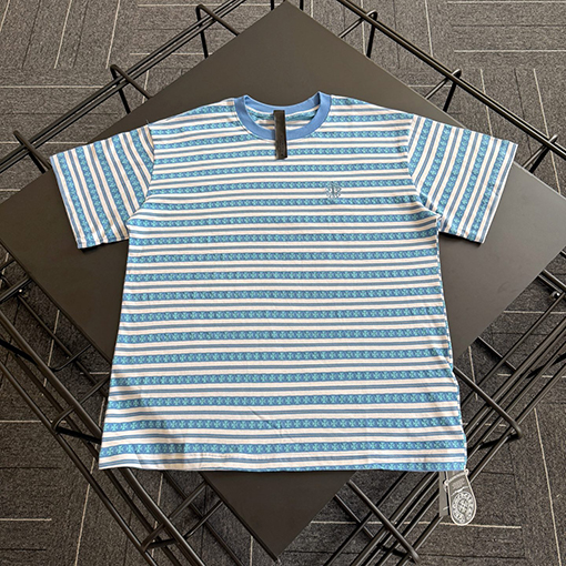 クロムハーツコピー 新しいストライプのサンスクリット半袖Tシャツ