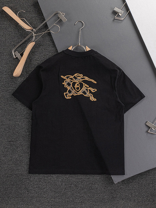 バーバリー 胸と背中のクラシックな金糸シンプルな文字刺繍ロゴ半袖Tシャツ