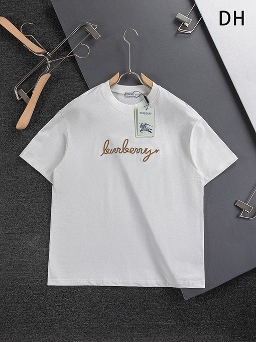バーバリー 胸と背中のクラシックな金糸シンプルな文字刺繍ロゴ半袖Tシャツ