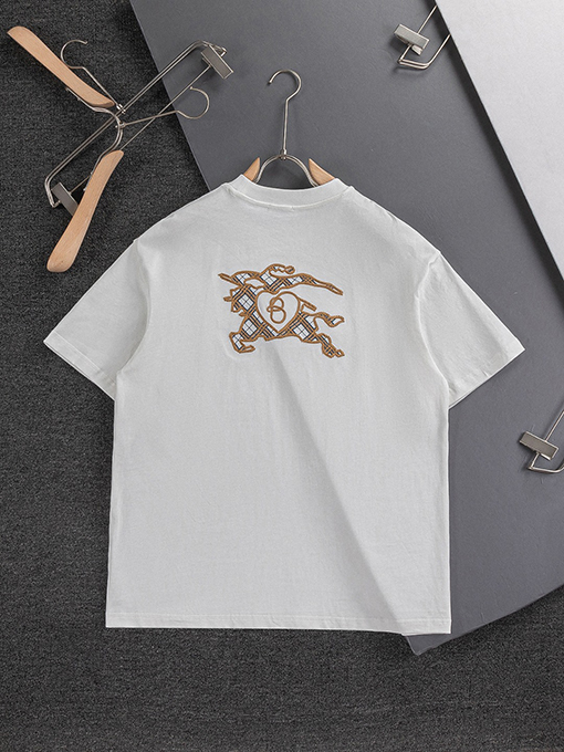 バーバリー 胸と背中のクラシックな金糸シンプルな文字刺繍ロゴ半袖Tシャツ
