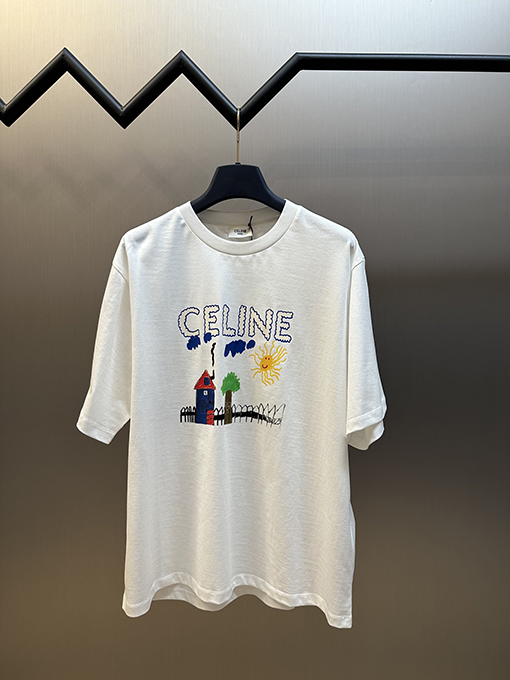 セリーヌ ファッション子供楽しい絵画プリントラウンドネック半袖Tシャツ