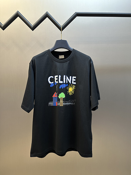 セリーヌ ファッション子供楽しい絵画プリントラウンドネック半袖Tシャツ