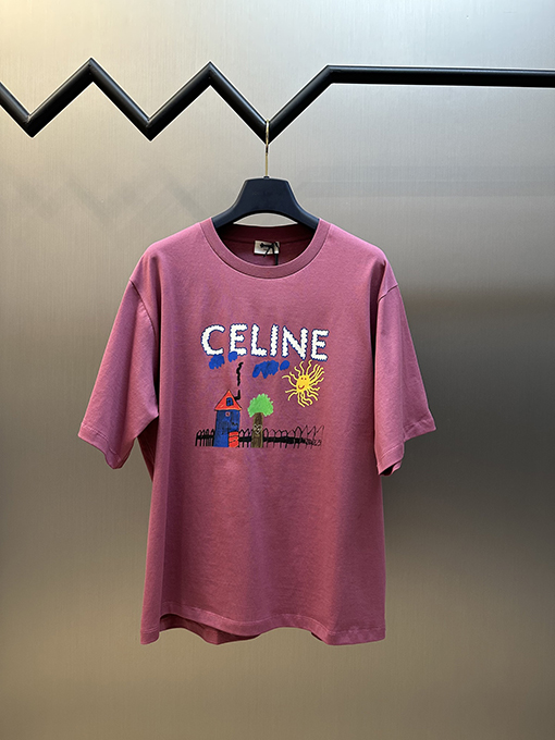 セリーヌ ファッション子供楽しい絵画プリントラウンドネック半袖Tシャツ