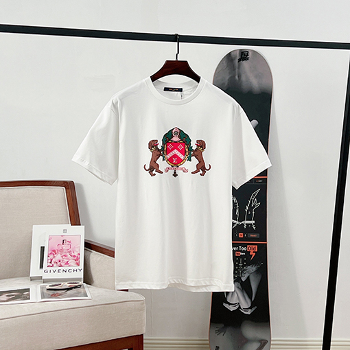 ルイヴィトンスーパーコピー 犬のロゴビーズプリント半袖Tシャツ