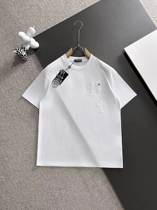 クロムハーツ 前と後ろのクラシックなクロスステッカーハードウェア刺繍Tシャツ