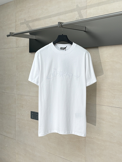 ディオールスーパーコピー 新しい刺繍ラウンドネック文字半袖Tシャツ