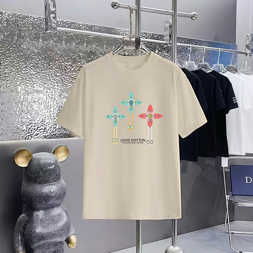 ルイヴィトンコピー 新しいプリントラウンドネック半袖Tシャツ