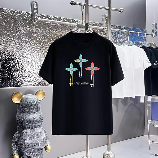 ルイヴィトンコピー 新しいプリントラウンドネック半袖Tシャツ