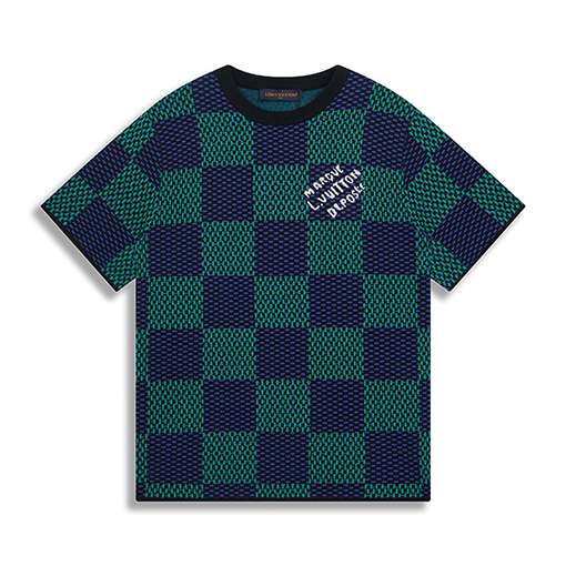 ルイヴィトンコピー 新作 DAMIER チェック柄ジャカードニット半袖Tシャツ
