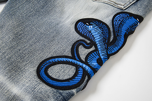 アミリ ファッションクラシック刺繍ステッカーレザー穴文字スキニージーンズ