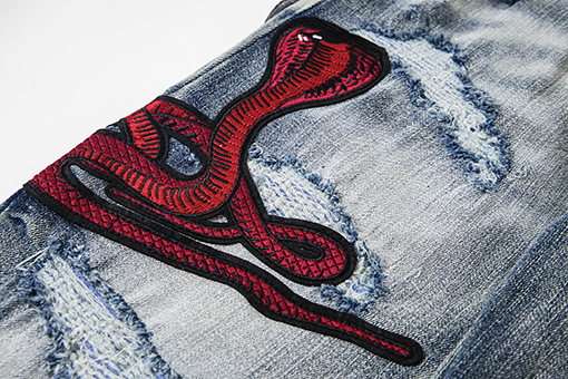 アミリ ファッションクラシック刺繍ステッカーレザー穴文字スキニージーンズ