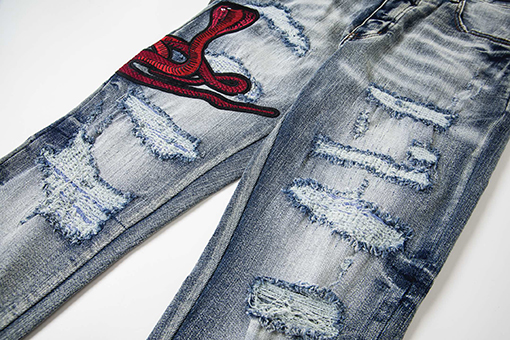 アミリ ファッションクラシック刺繍ステッカーレザー穴文字スキニージーンズ