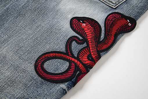 アミリ ファッションクラシック刺繍ステッカーレザー穴文字スキニージーンズ